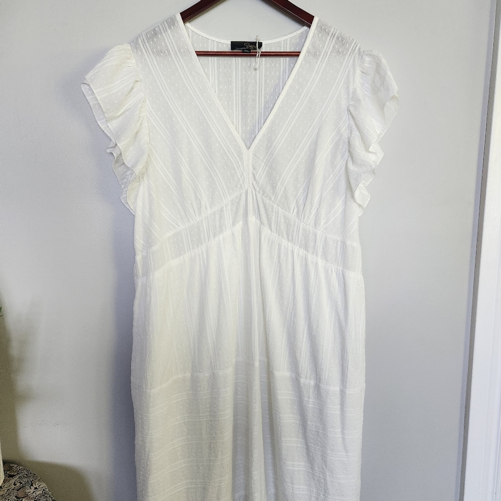 2X Womans Maxi Dress, Tie Waist, Flutter Sleeves, Vneck